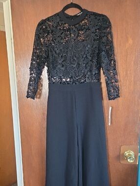 Ganni Black Lace Bodice Long Sleeve Jumpsuit